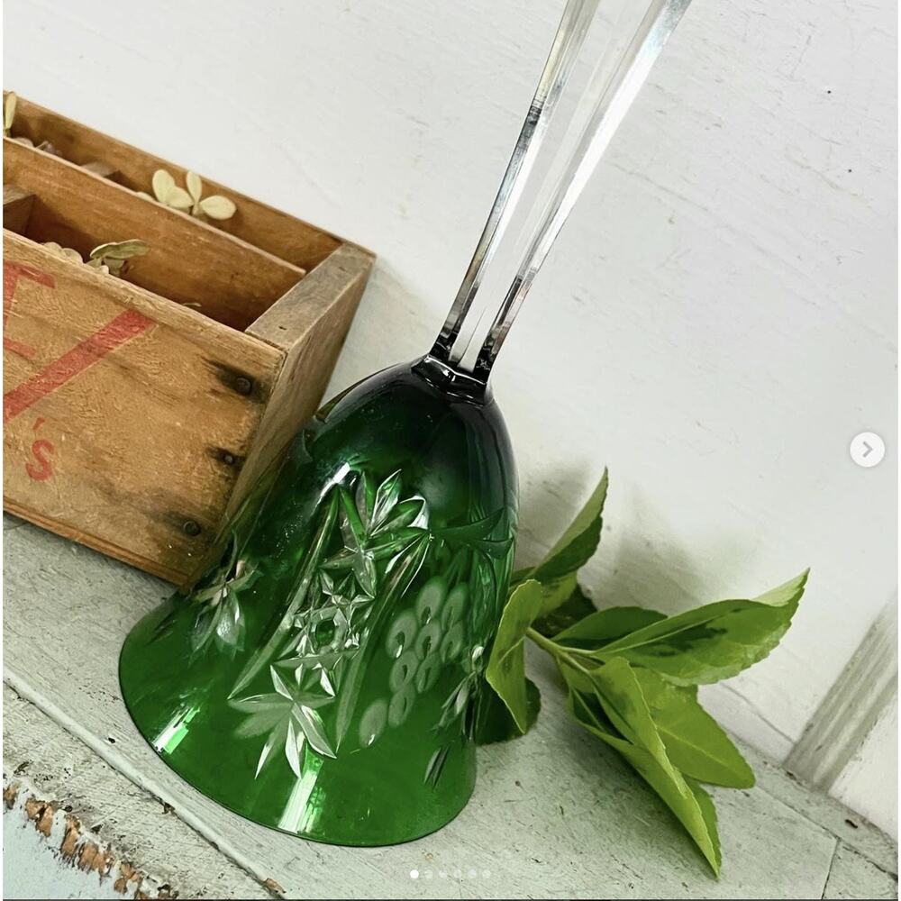 Vintage Green Crystal Glass Bell Cut to Clear Dinner